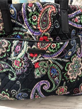Vera Bradley Black Quilted Tote with Multicolor Paisley